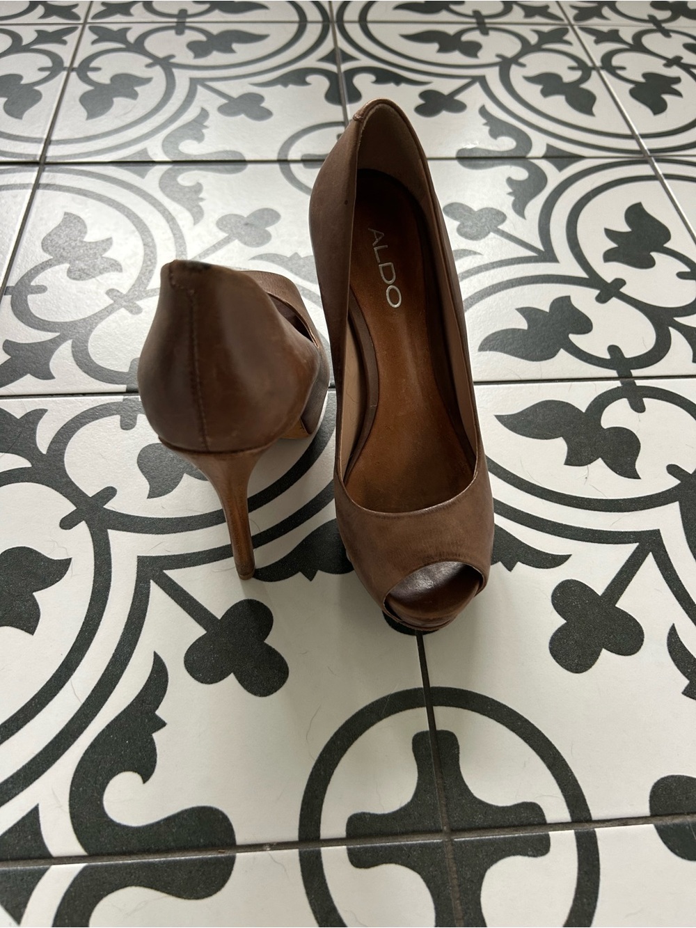 ALDO Brown Peep-Toe Stiletto Heels